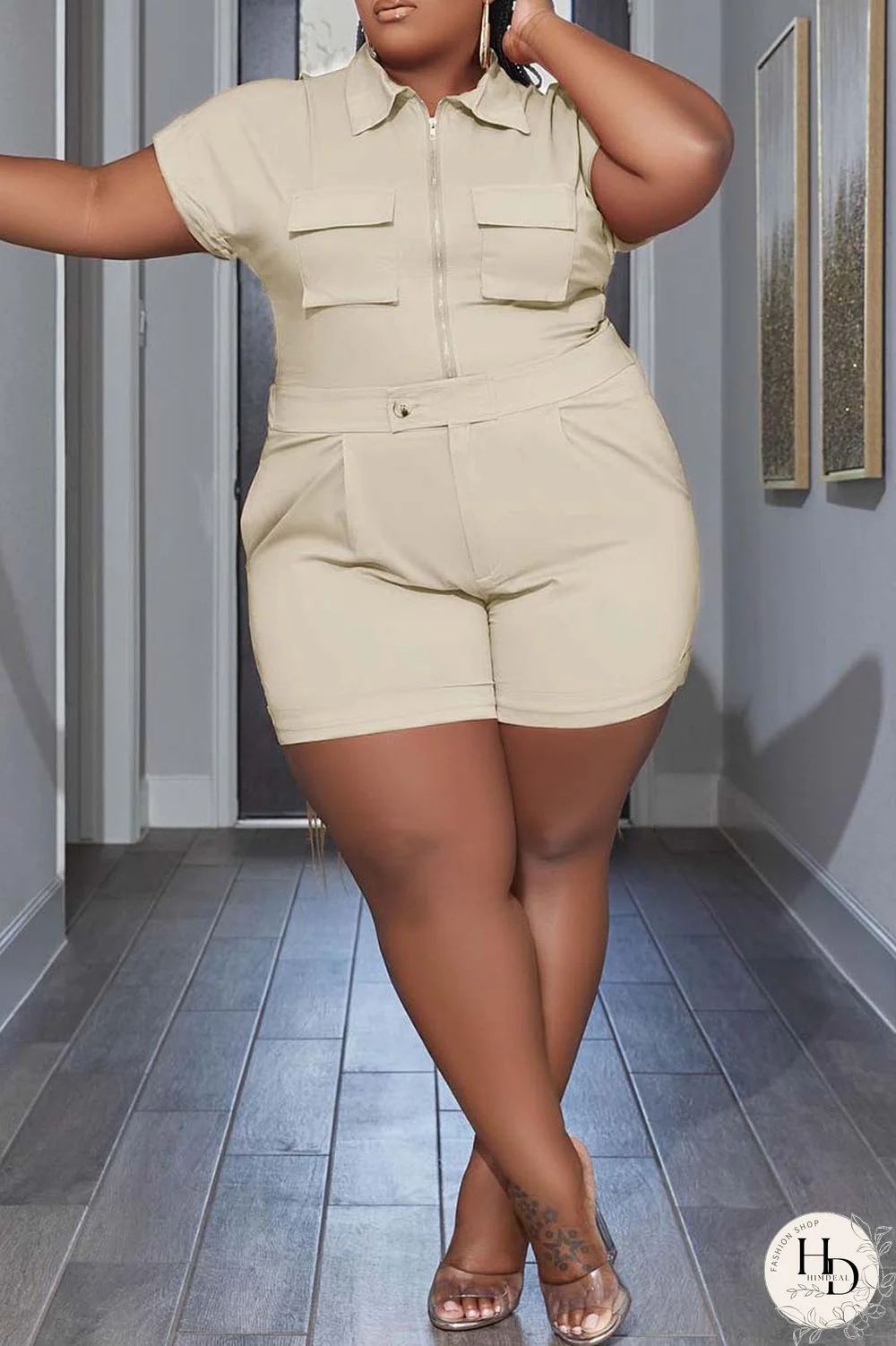 Black Casual Solid Patchwork Turndown Collar Plus Size Two Pieces