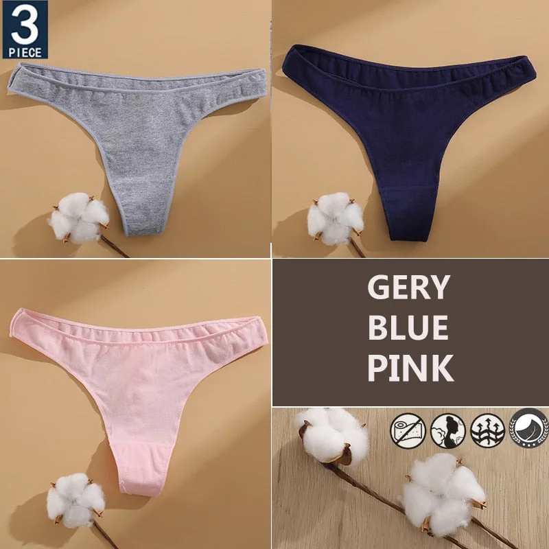 FINETOO 3PCS/Set Cotton Lingerie Women's G-string Underwear 7 Solid Colors Ladies Panties Female Low-Rise Woman's Thong Briefs