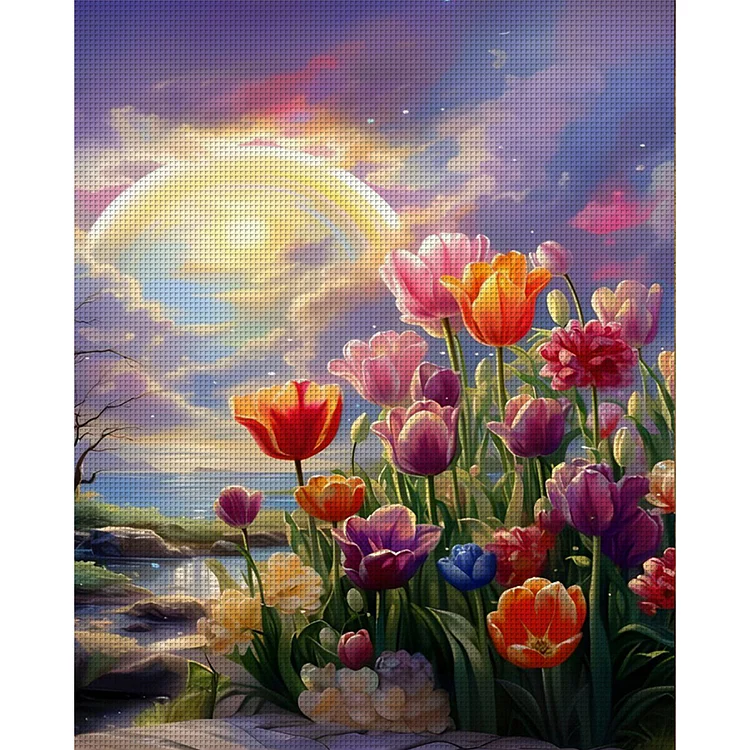 【Huacan Brand】Flower Tulips At Sunset 14CT Stamped Cross Stitch 40*50CM