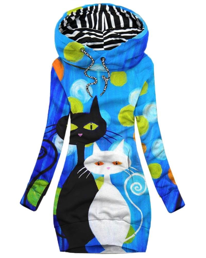 Women's Daily Vintage Print Hoodie-082402