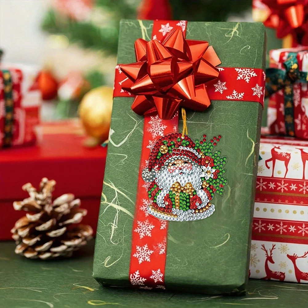 12Pcs Xmas Theme 2D Flat DIY Diamond Christmas Tree Pendant Wall Door Decoration