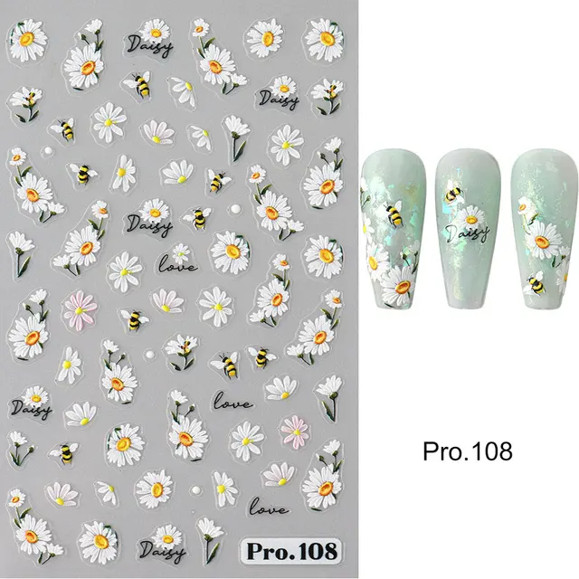 Bonusbad 5D Purple Flower Nail Embossed Sticker Rose Blossom Floral Love Heart Adhesive Decal Valentine's Manicure Slider DIY Accessories