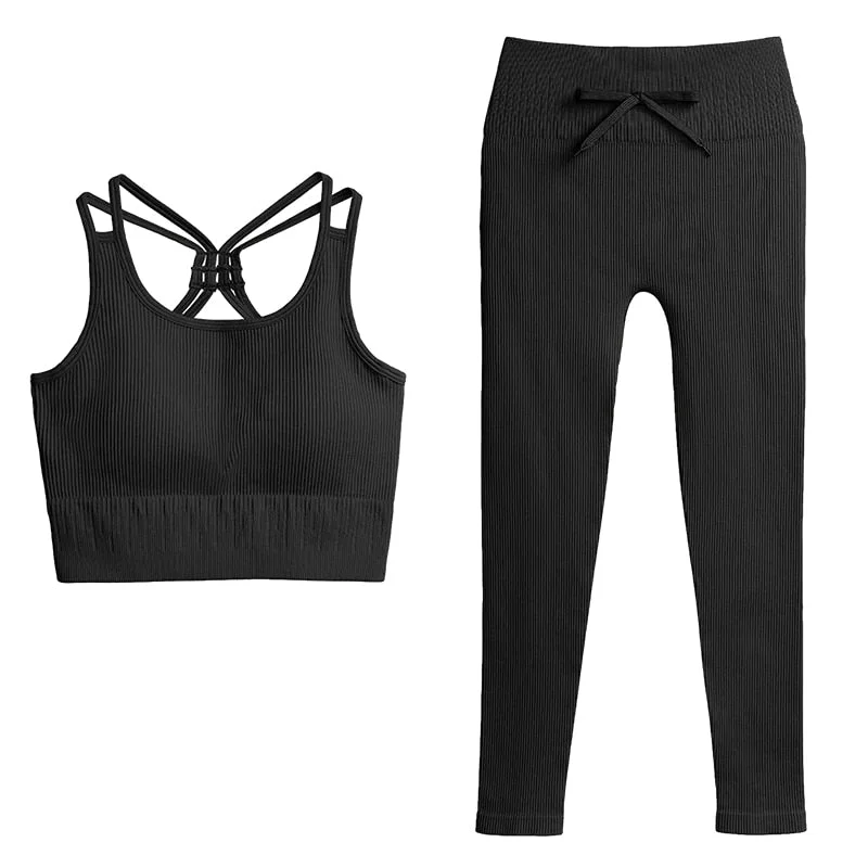 SVOKOR Sport Two Piece Sets Women Gym Tracksuits Workout 2Pcs Sexy Running Leggings Cycling Shorts Fitness Vest Short Crop Tops