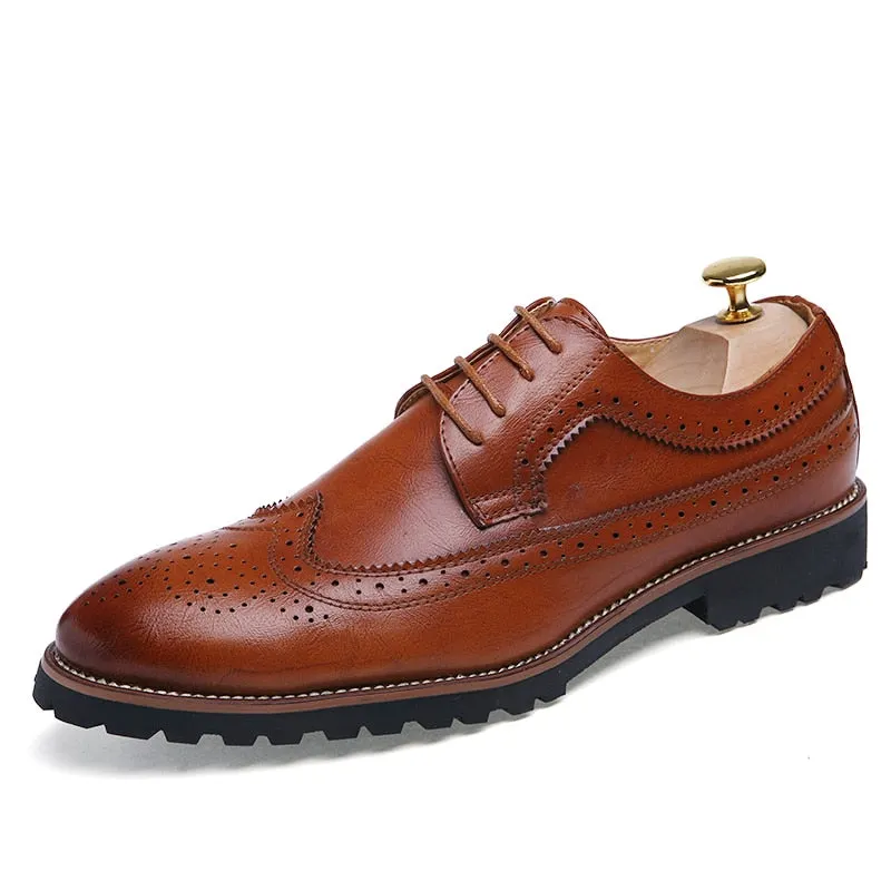 Genuine Leather Brogue Men Shoes Lace Up Men Loafers Breathable Formal Men Dress Shoes Wedding Shoes Handmade Zapatos De Hombre