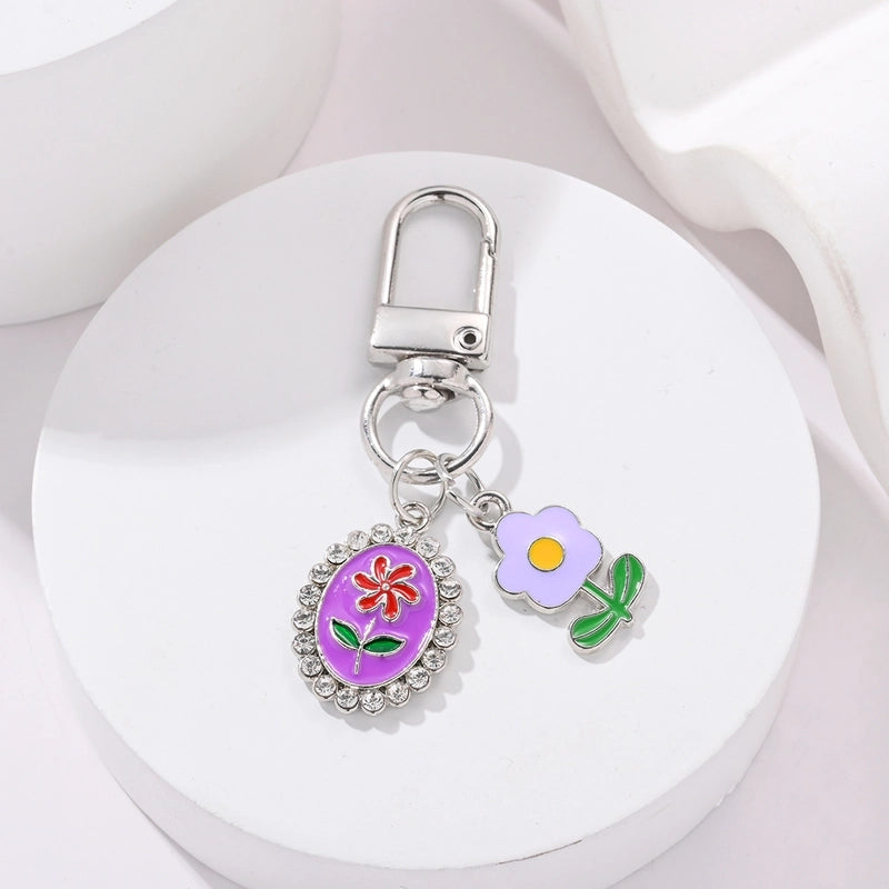 IG Style Elegant Sweet Flower Alloy Enamel Inlay Rhinestones Bag Pendant Keychain