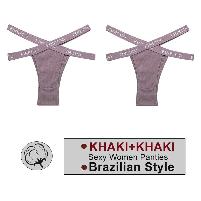FINETOO 2PCS/Set Women's Cotton Letter Panties Hollow Out Brazilian Pantys Fashion Thong Femme Cross Strap Sexy Woman Underwear