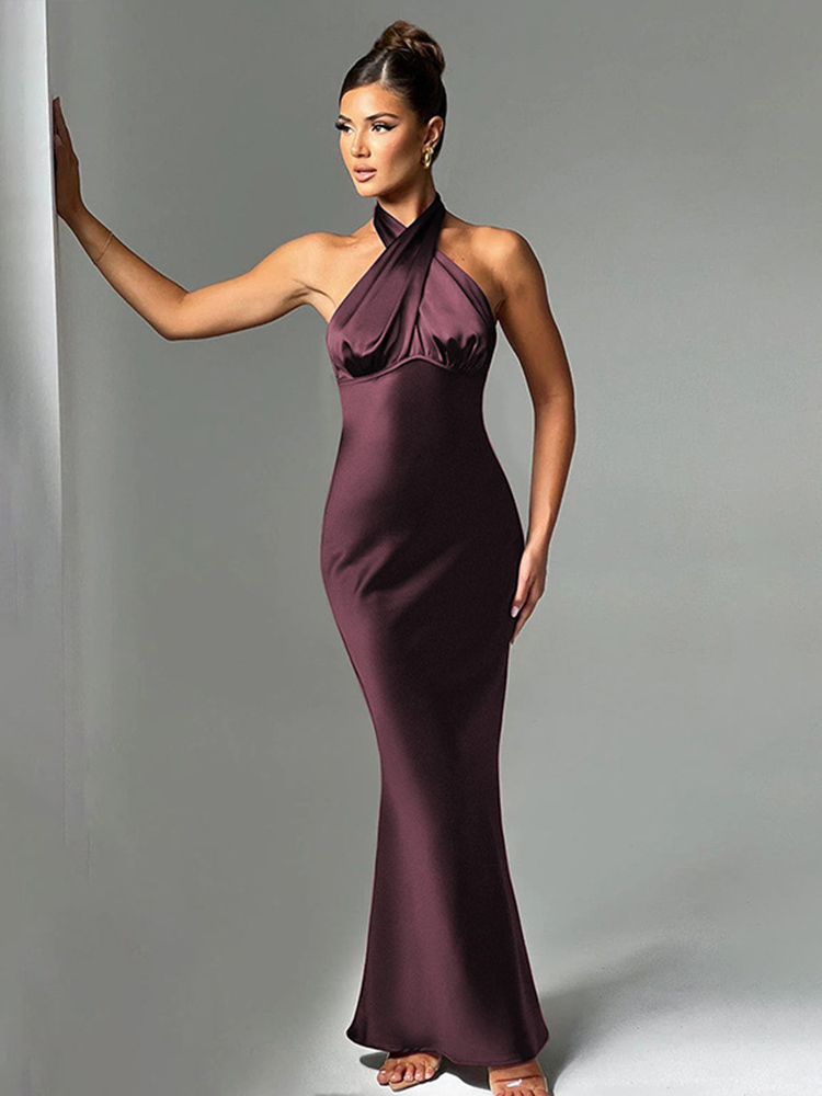 Newlytor stylish dresses Elegant Maxi Long Slim Bodycon Dress Women Halter 2025 Spring Summer Dress Backless Nightcklub Sexy Party Dresses