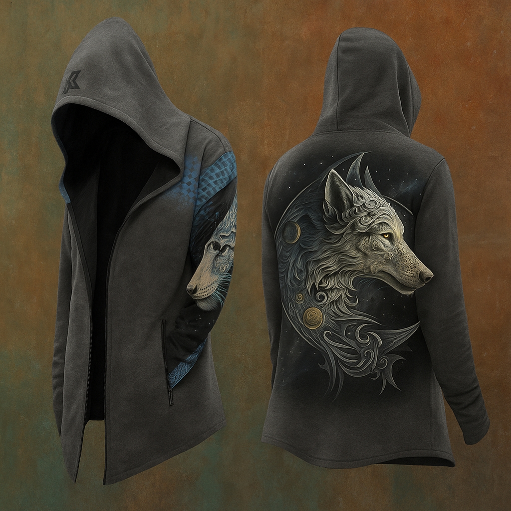 Men's Viking Mythology Wolf Fenrir Totem Hooded Jacket