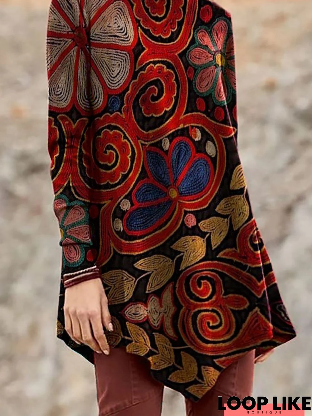 Tribal Long Sleeve Turtleneck Tunic T-Shirt