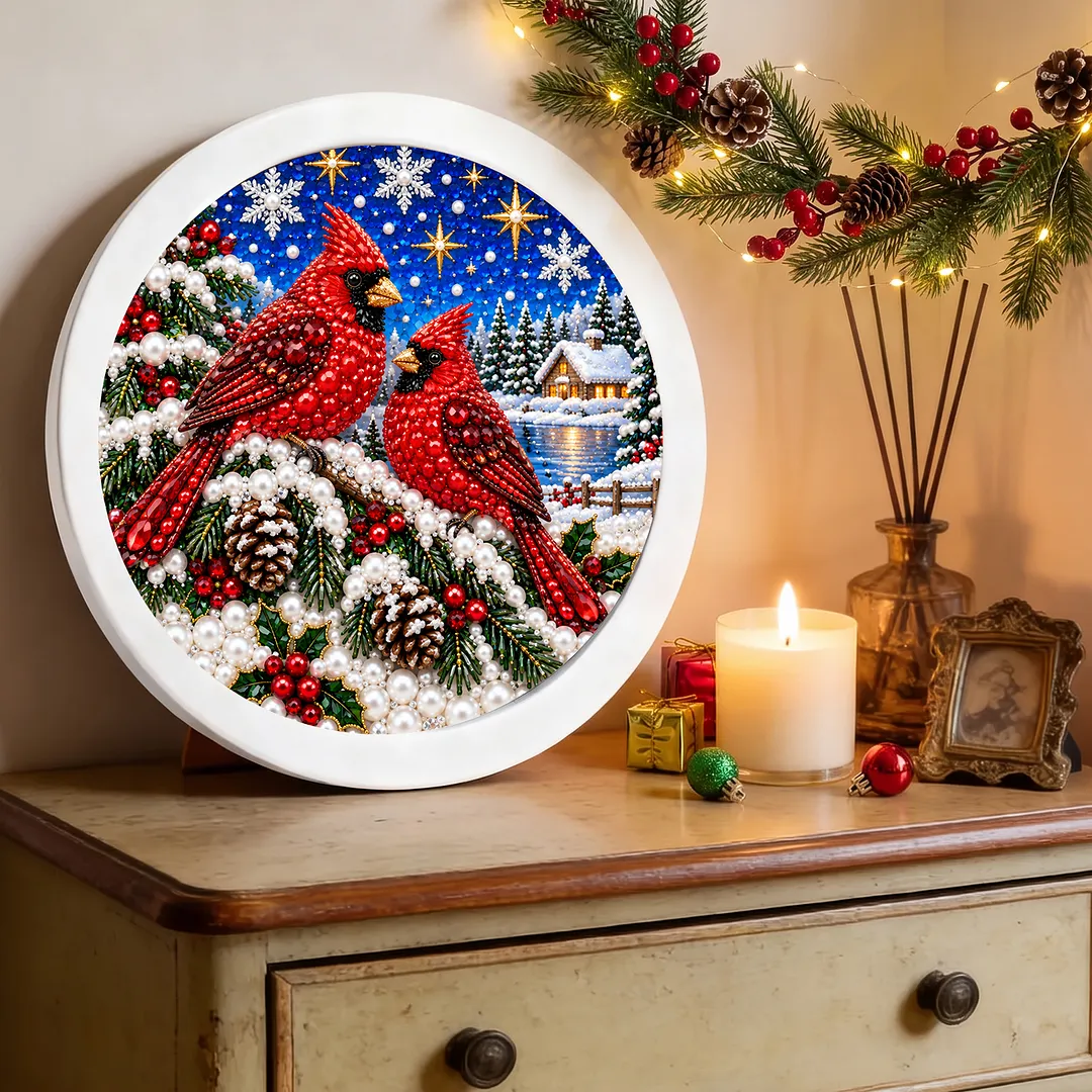 Framed Diamond Painting Cardinal Holiday Kit Round 7.87x7.87in