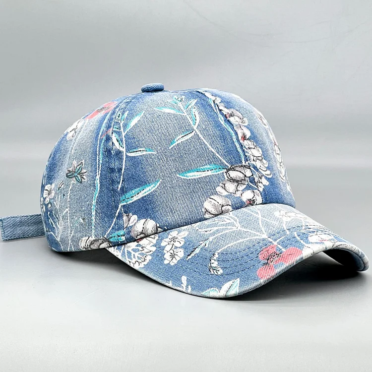 Floral Print Baseball Cap Adjustable Cotton Canvas Dad Hats for Women Girls