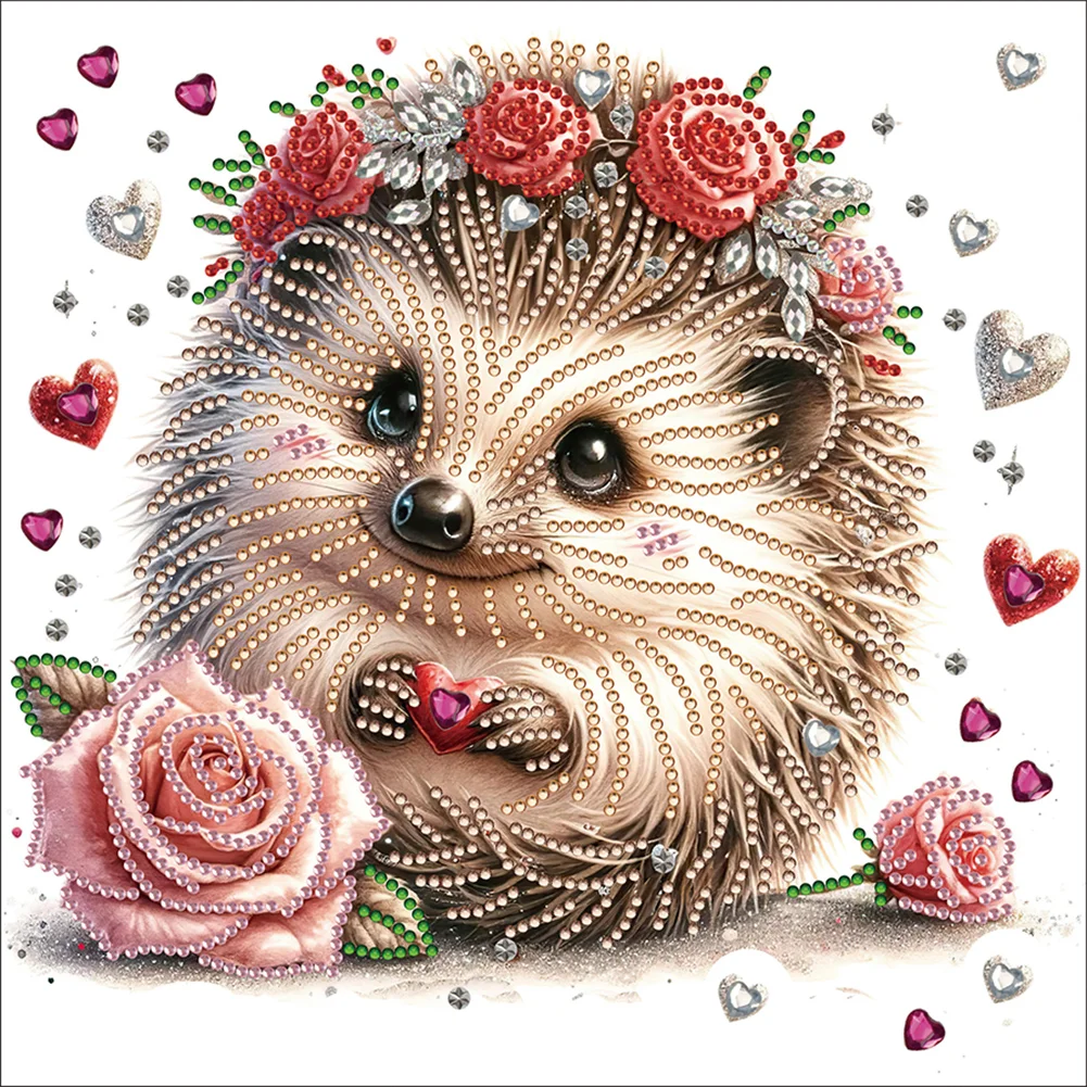 Diamond Painting - Partial Special Shaped Drill -  Love Flower Hedgehog(Canvas|30*30cm)