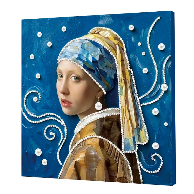 Girl With Pearls - 25*25cm - DIY Pearls Painting - (With Frame) gbfke