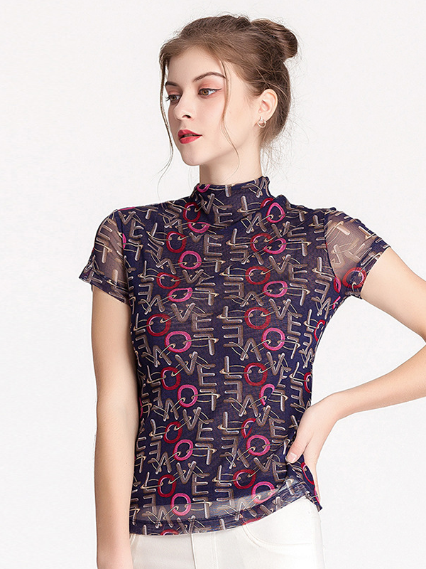 Silk T-shirt Printed Letters Style-Real Silk Life