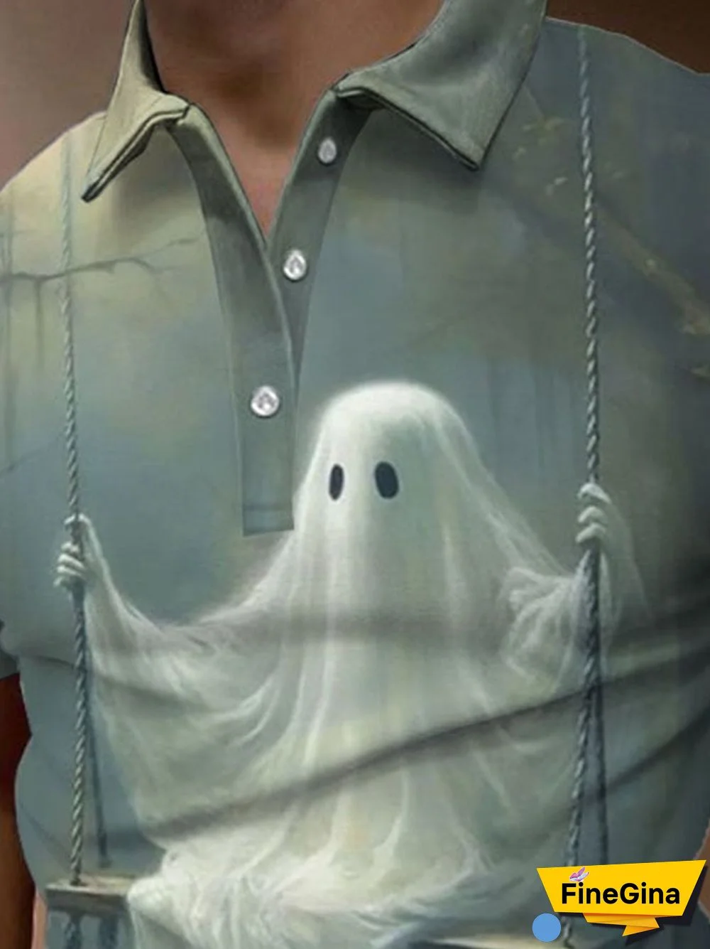 Halloween Ghost Mens Print Polo Shirt