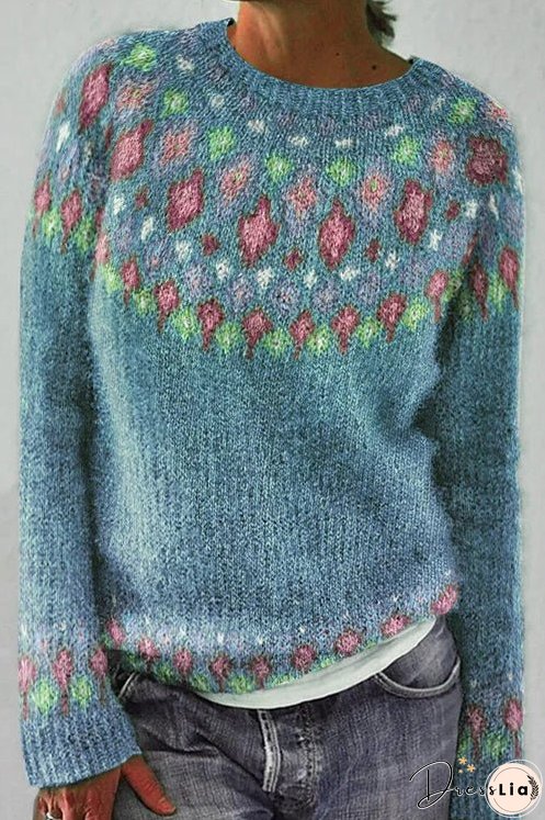 Meridress Long Sleeves Diamond Print Fuzzy Sweater(in 3 Colors)