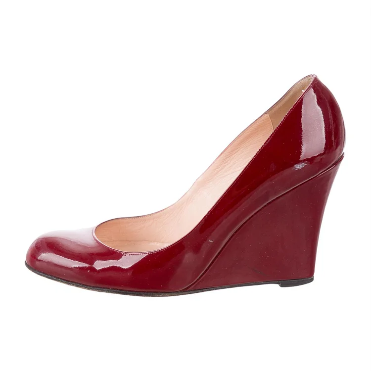 Burgundy Round Toe Wedge Pumps Office Shoes Vdcoo