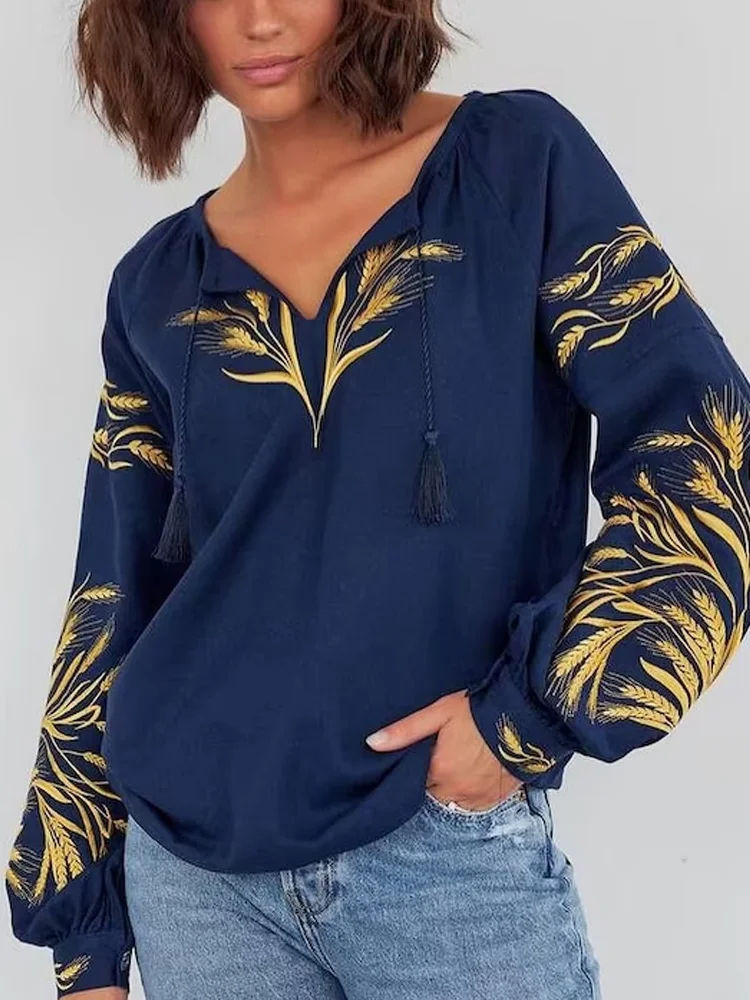Women's Casual Ukrainian Ethnic Embroidered Long Sleeve Shirt