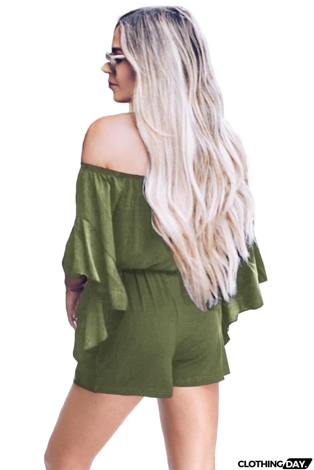 Bell Sleeve Off Shoulder Front Tie Knot Romper