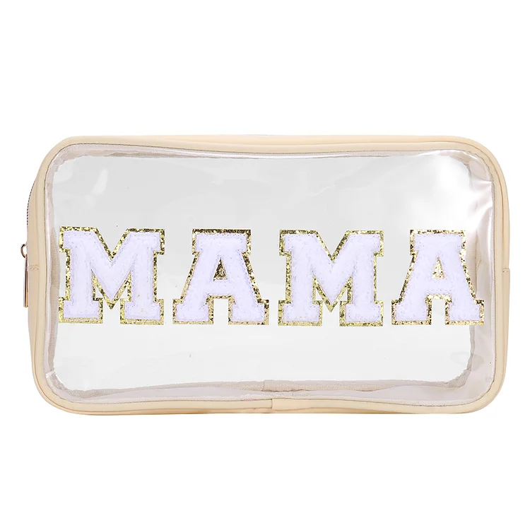 Embroidered Cosmetic Makeup Bag Letter Patches Women Girls Travel Toiletry Bag