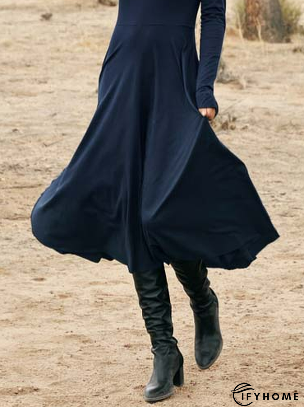 Casual Plain Regular Fit Turtleneck Dress | IFYHOME