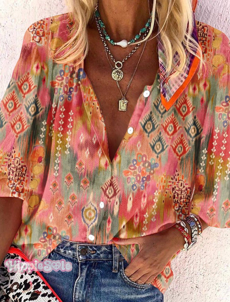 Women’s Blouse Graphic Elegant Fashion Long Sleeve Basic Standing Collar Shirt Pink / S
