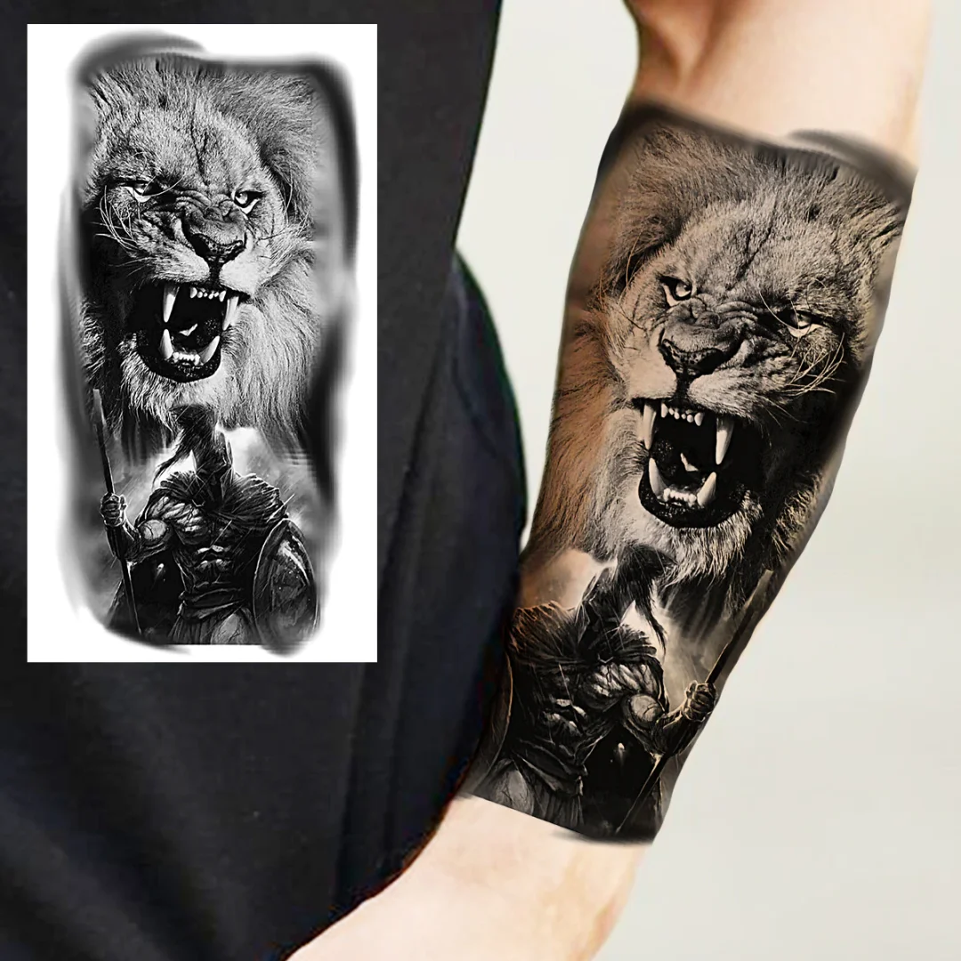 Sdrawing Praying Cross Temporary Tattoos For Men Adults Realistic Wolf Tiger Compass Skull Fake Tattoo Sticker Forearm Tatoos Arm