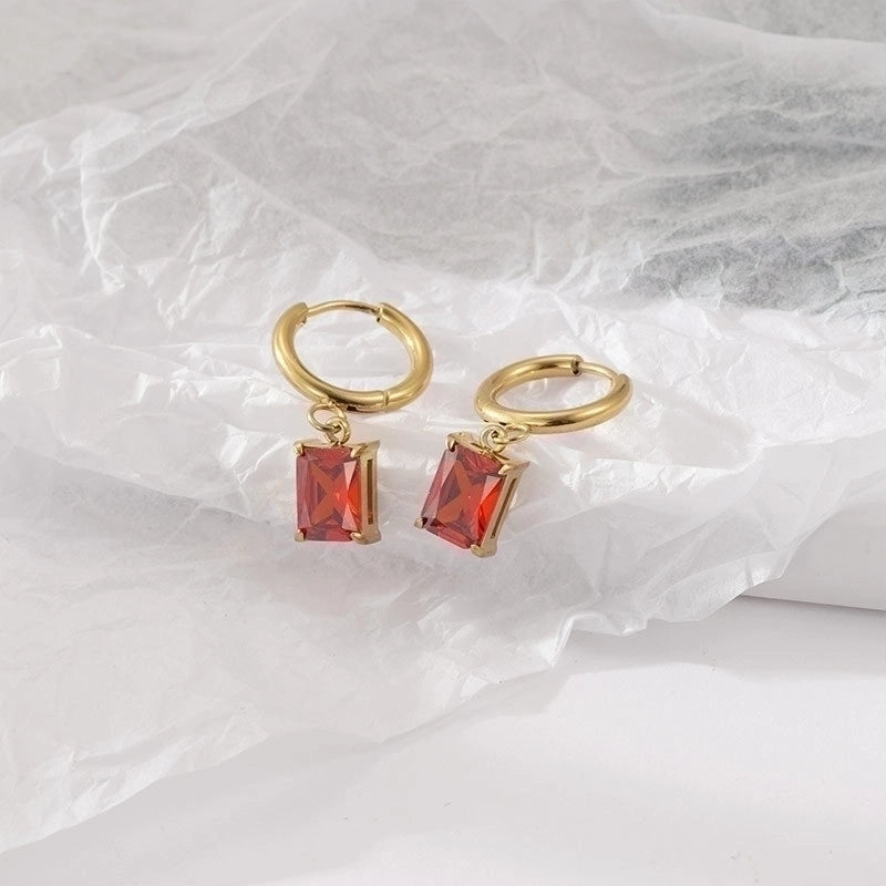 1 Pair Retro Round Square Inlay 304 Stainless Steel Zircon Gold Plated Drop Earrings