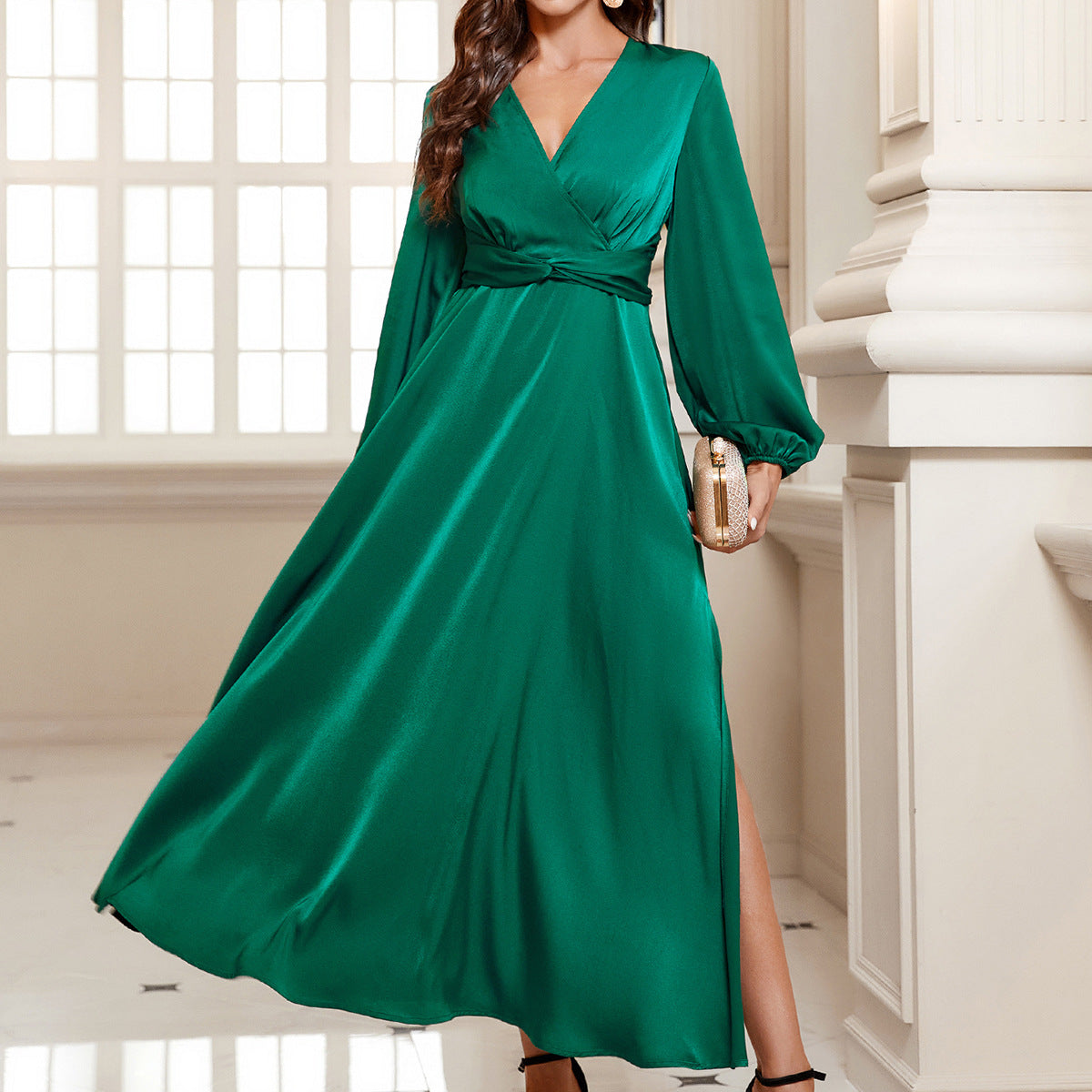 Fall Women Clothing Advanced Sense Satin Long Sleeve Elegant Loose Dress