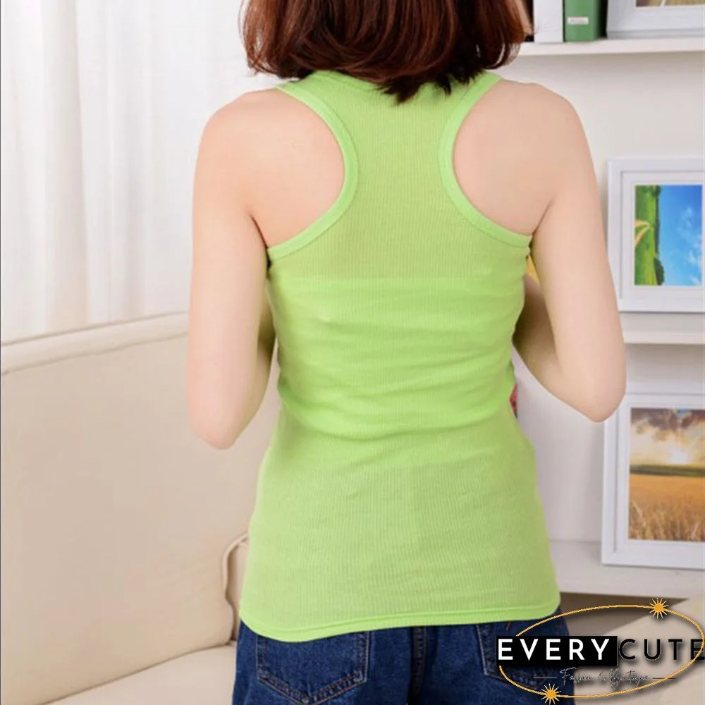 Bew 1 Piece Casual All Match Womens Sleeveless Vest Sleeveless T-Shirt Summer Round Neck Candy Color Vest