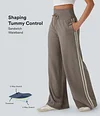2026🔥 Halara Ribbed SoCinched High Waisted Tummy Control Drawstring Wide Leg Color Block Casual Trousers with Pockets