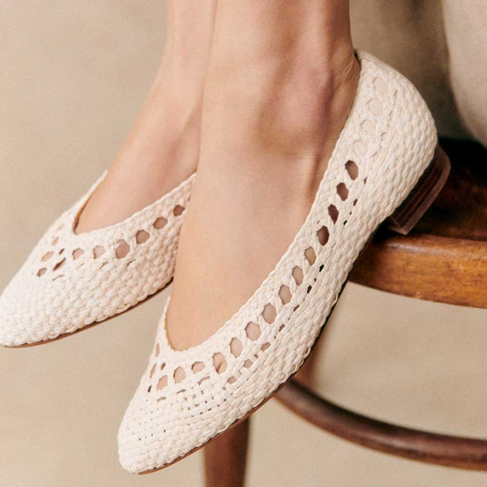 White Vegan Leather Pointed Toe Flat Slip-On Woven Shoes Nicepairs