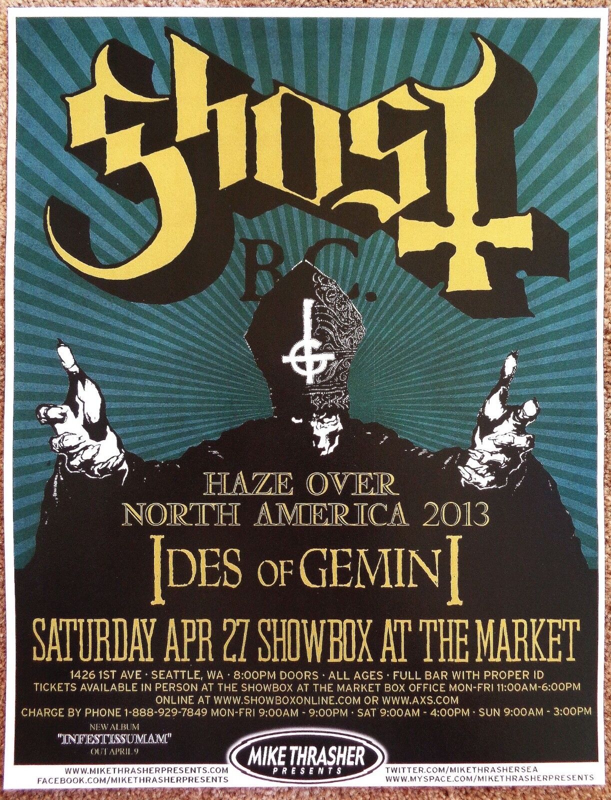 GHOST BC 2013 Gig POSTER Seattle Washington Concert