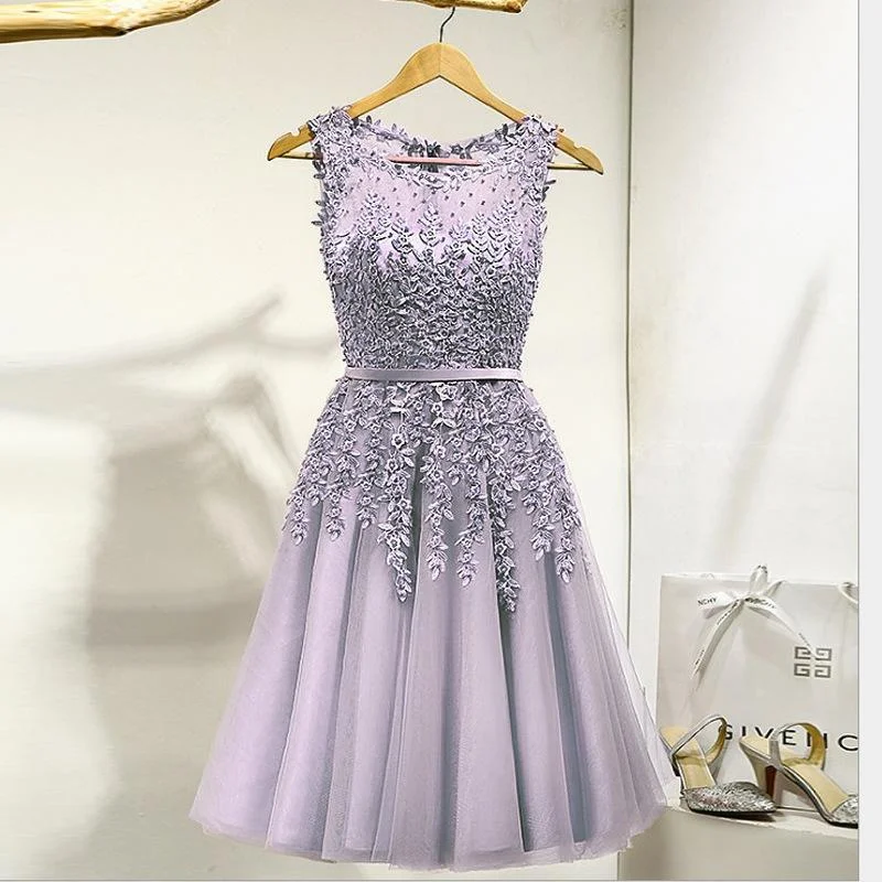 Bridesmaid Dress Sleeveless Lace Floral Belted Party Elegant Swing Dresses