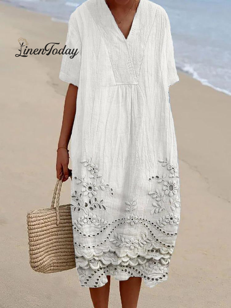 Women&rsquo;s Vintage Floral Pattern Art Print Flowy Dress White / S