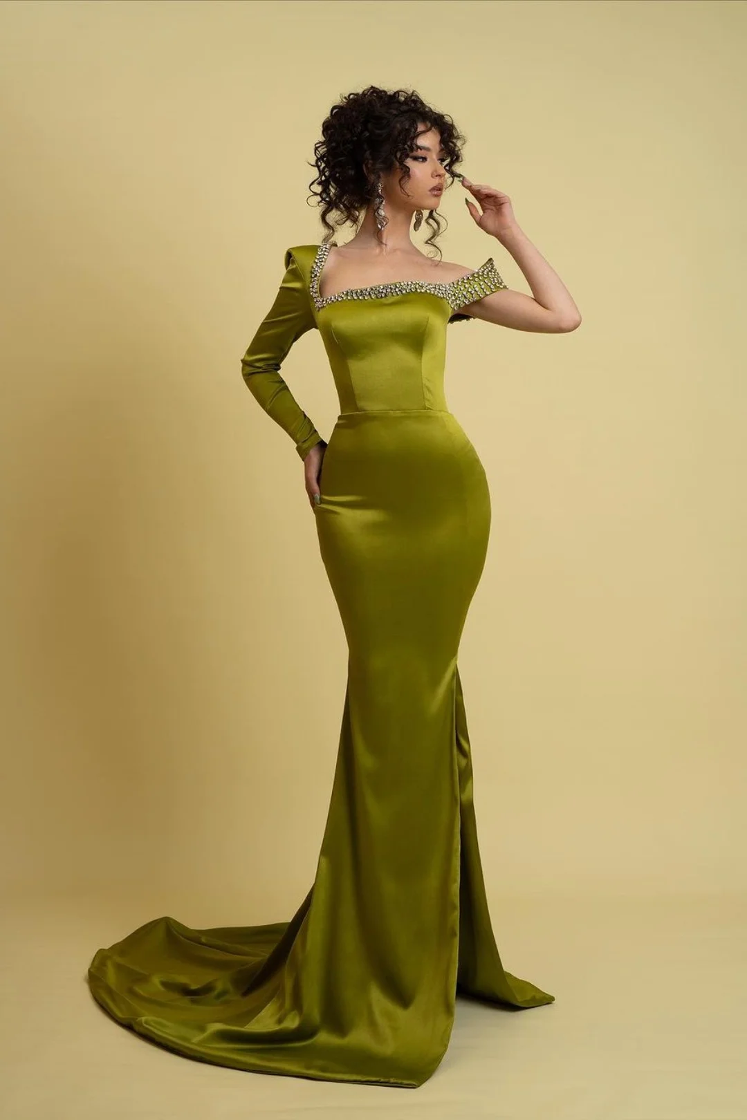 Sage Green Prom Dress Charmeuse One Shoulder Mermaid With Slit YL0264