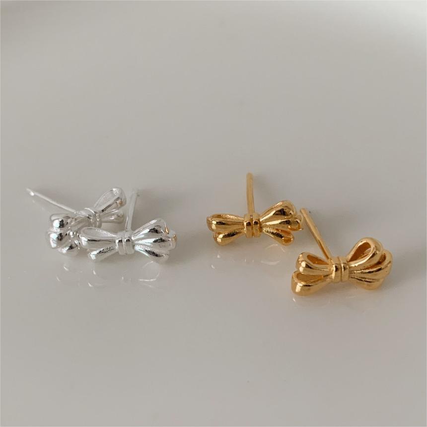 925 Sterling Silver Korean Bowknot Text Letter Number Silver Electroplating Stud Earrings