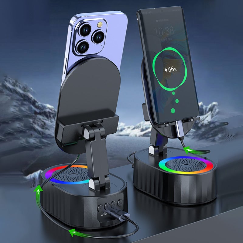 SonicDrop Dock Speaker - No-Pair Bluetooth Charging Stand With Adjustable Phone Holder