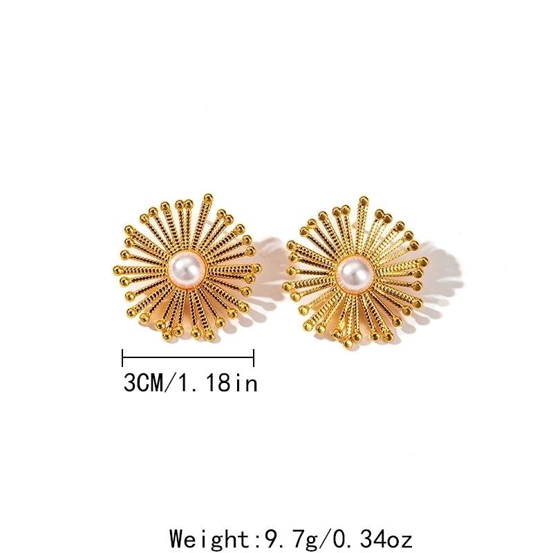 1 Pair Classical Baroque Style Sweet Irregular Geometric Plating Inlay 304 Stainless Steel Pearl 14K Gold Plated Ear Studs