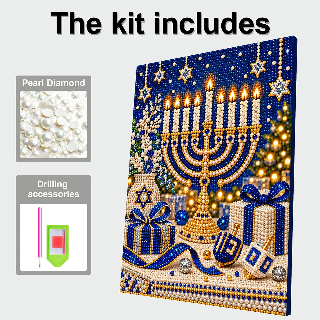 Framed Pearl Painting Kit DIY Hanukkah Menorah Bead Art 11.81x15.75in