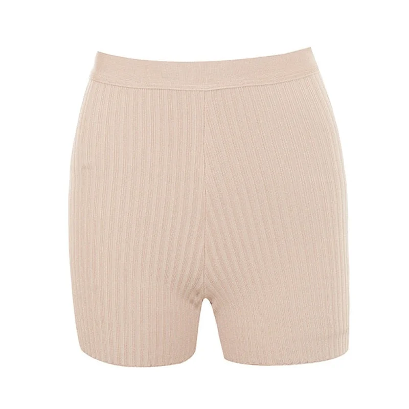Women Casual Ribbed Knit Shorts Fashion Fitness Elastic High Waist Back Zipper Stretch Hot Pants Ladies Club Homewear Bottoms