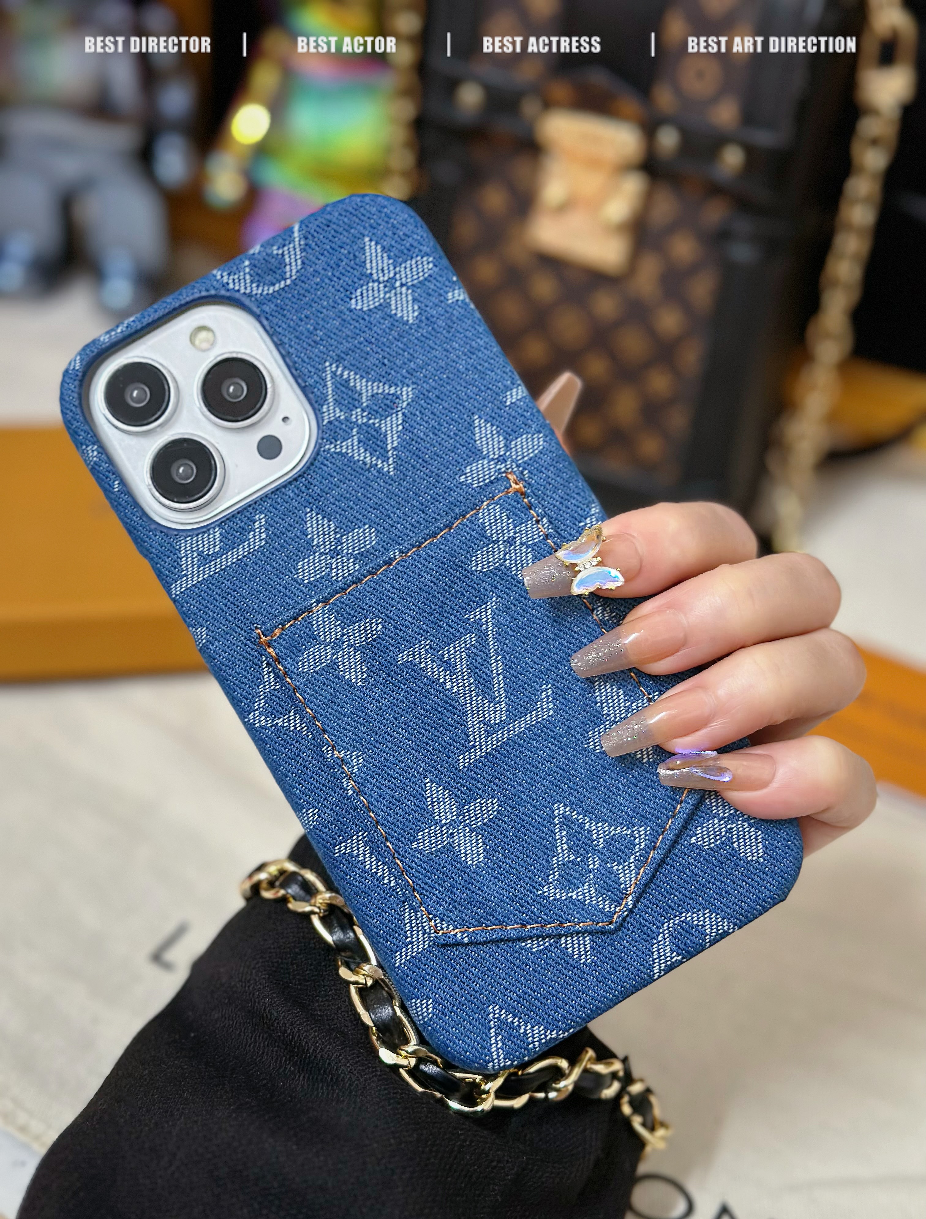 Denim Canvas LV Back Card Slot Apple iPhone Case