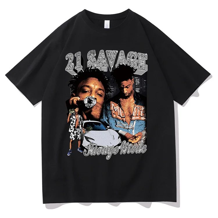 American Dream 21 Savage Printed T-Shirt Hip Hop Loose T-Shirt Top at Hiphopee