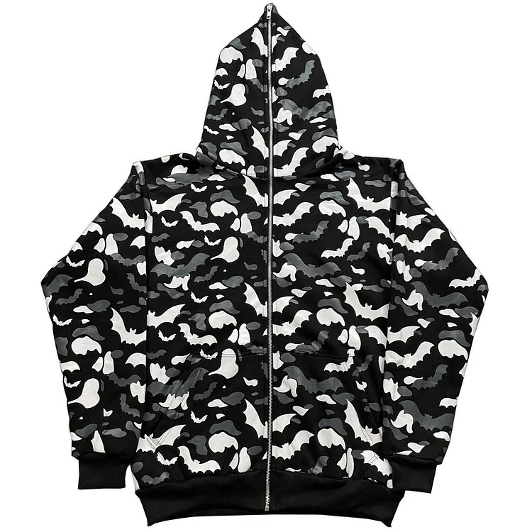 Bat Camouflage Print Full Zip Hoodie