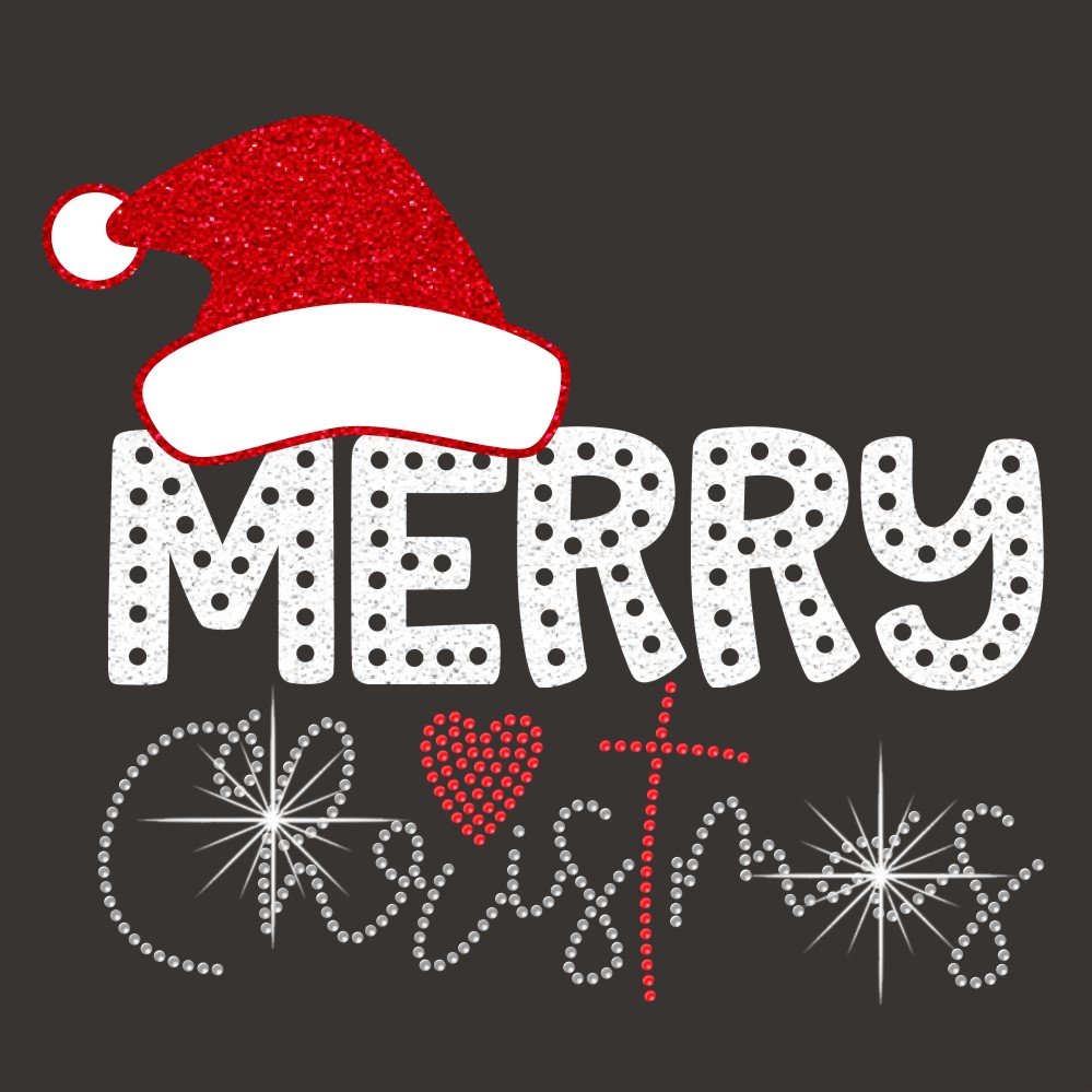Wholesale Glitter Heat Transfer Merry Christmas Letter Design Hotfix Rhinestone Transfers