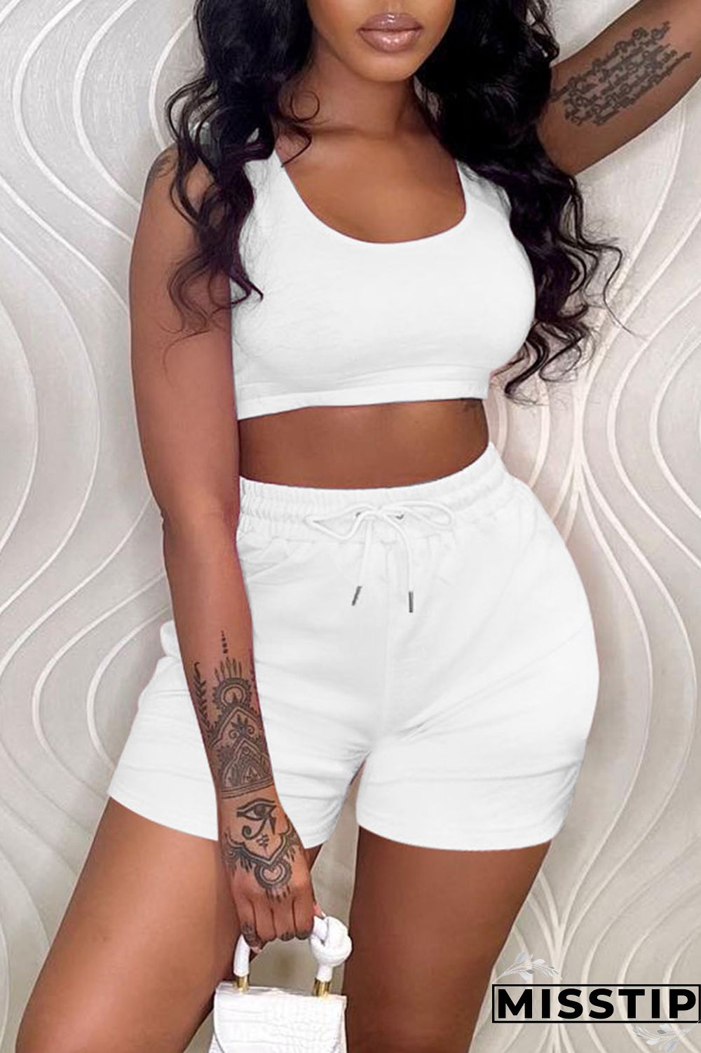 Black Sportswear Solid Patchwork U Neck Sleeveless Two Pieces