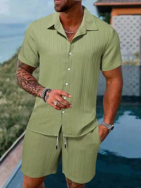 Men's shirt casual loose short-sleeved shorts beach leisure suit