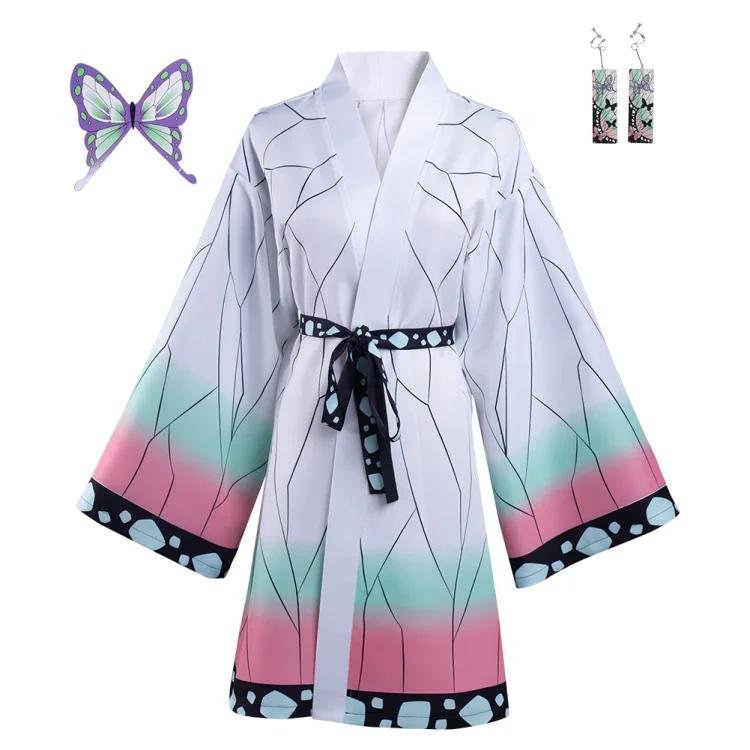Demon Slayer Kimetsu no Yaiba Kochou Shinobu Cosplay Costume Cloak Earings Belt Outfits Halloween Carnival Suit