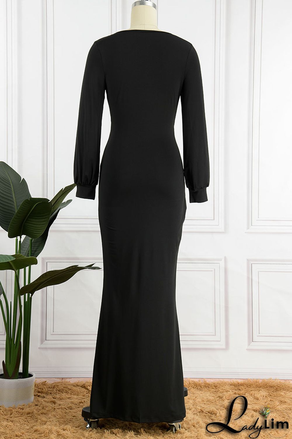 Coffee Sexy Solid Fold V Neck Asymmetrical Dresses