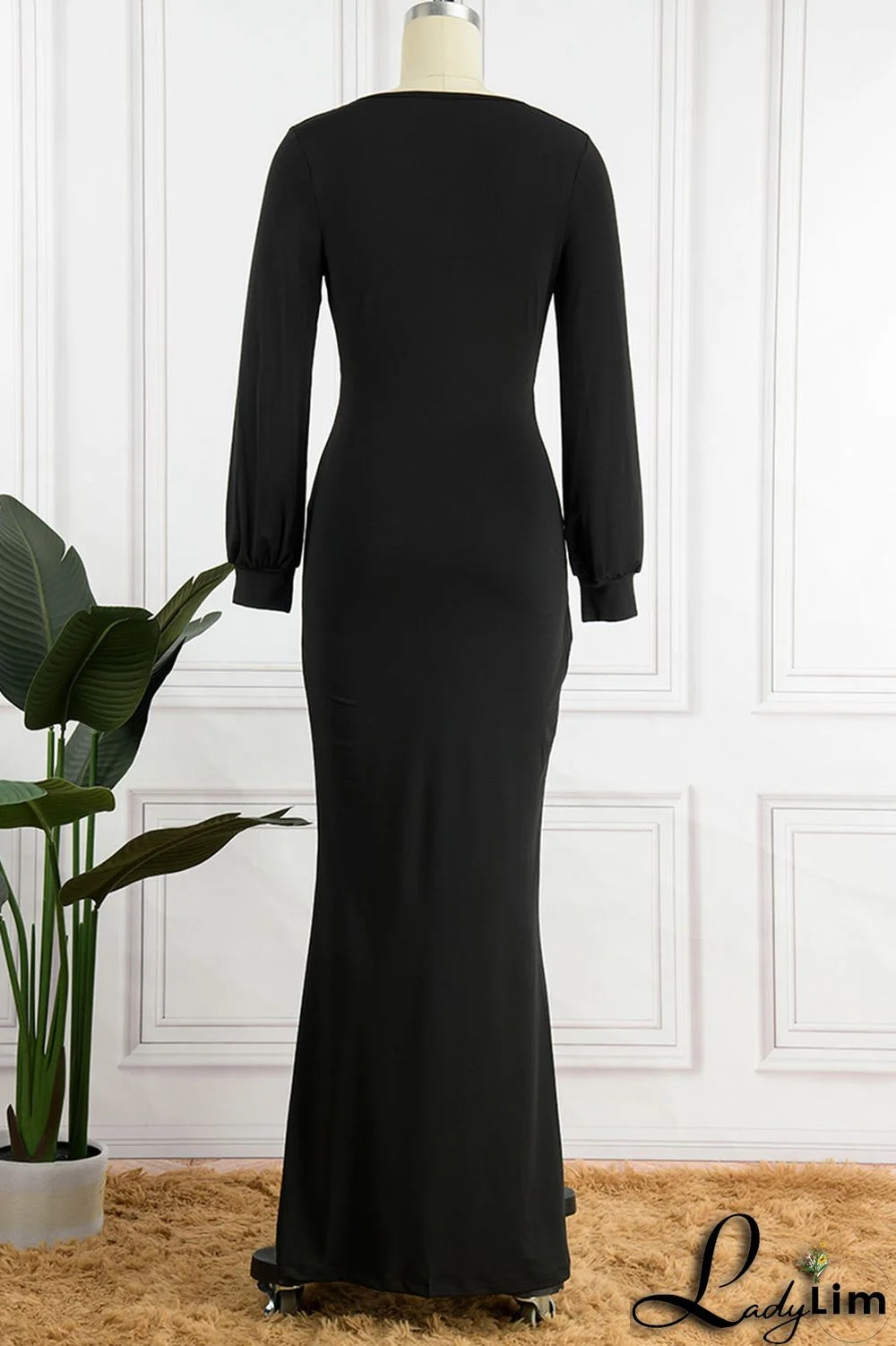 Coffee Sexy Solid Fold V Neck Asymmetrical Dresses